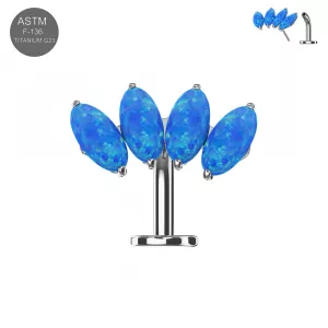 Implant Grade Titanium four Opal Stone Threadless floating belly button ring