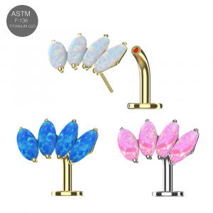 Implant Grade Titanium four Opal Stone Threadless floating belly button ring