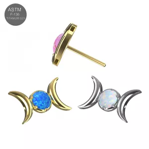G23 Titanium Crescent Moon Opal Threadless Pin Top