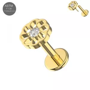 G23 Titanium Daisy Flower CZ Threadless Pin Tragus Top with Labret