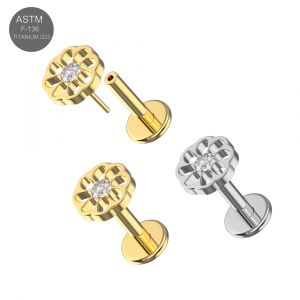 G23 Titanium Daisy Flower CZ Threadless Pin Tragus Top with Labret