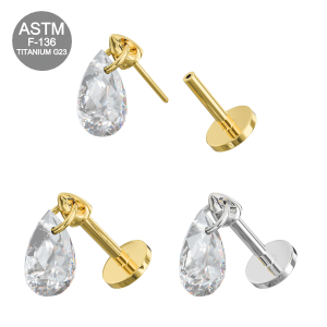 G23 Titanium Dangling Pear Cut CZ Threadless Pin Tragus Top with Labret