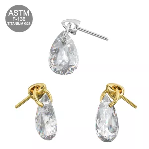 G23 Titanium Dangling Pear Cut CZ Threadless Pin Top