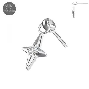 G23 Titanium Dangling Star CZ Threadless Pin Top