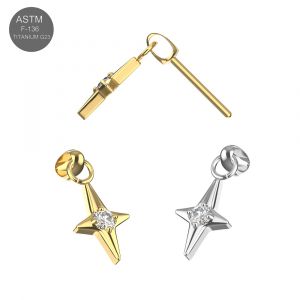 G23 Titanium Dangling Star CZ Threadless Pin Top