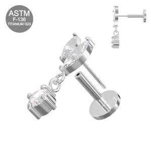 G23 Titanium Fancy Hanging CZ Threadless Pin Tragus Top with Labret