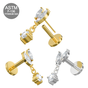 G23 Titanium Fancy Hanging CZ Threadless Pin Tragus Top with Labret