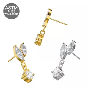 G23 Grade Titanium Fancy Hanging CZ Threadless Pin Top