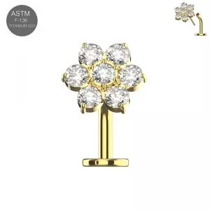 G23 Titanium Flower CZ Threadless floating belly button ring
