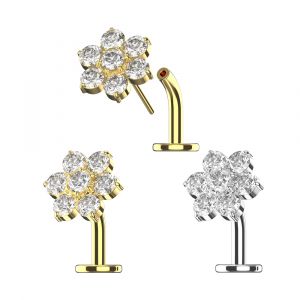 G23 Titanium Flower CZ Threadless floating belly button ring