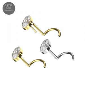 G23 Titanium Oval Shaped CZ push fit Nose Screw Stud