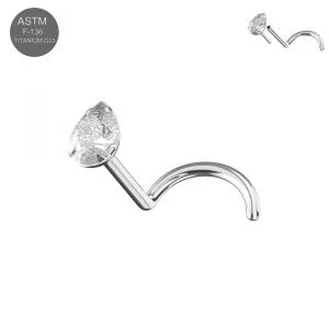 G23 Titanium Pear Cut CZ push fit Nose Screw Stud