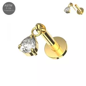 G23 Titanium Dangling Pear Drop Threadless Pin Tragus Top with Labret