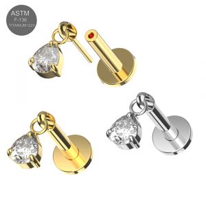 G23 Titanium Dangling Pear Drop Threadless Pin Tragus Top with Labret