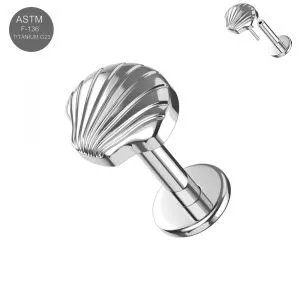 G23 Titanium Seeshell Threadless Pin Tragus Top with Labret