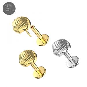 G23 Titanium Seeshell Threadless Pin Tragus Top with Labret