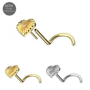 G23 Titanium Stripe heart push fit Nose Screw Stud