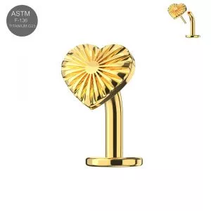 Wholesale G23 Titanium Threadless floating belly button ring - Stripe Heart Design - Gold color