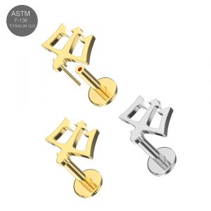 G23 Titanium Trident Symbol Threadless Pin Tragus Top with Labret