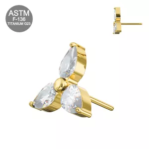G23 Titanium Triple CZ Jeweled Threadless Pin Top