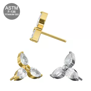 G23 Titanium Triple CZ Jeweled Threadless Pin Top