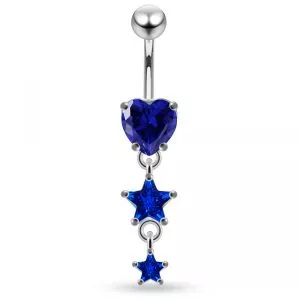 925 Sterling Silver CZ Double Star Dangling Belly Ring