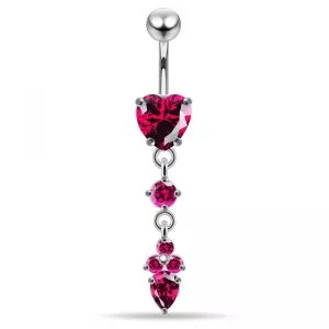 925 Sterling Silver CZ Dangling Heart & Teardrop Belly bar