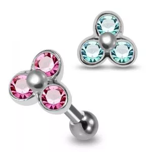 925 Sterling Silver Trinity CZ Jeweled Cartilage Tragus Piercing Ear Stud