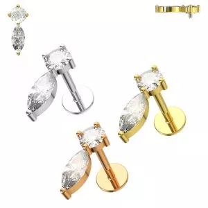 Marquise CZ Jeweled Internally Threaded 316L Surgical Steel Screw Fit Tragus Piercing