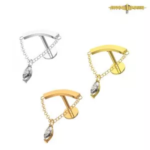 316L Surgical Steel Chain with Marquise CZ Dangle Hidden Helix Flat Back Piercing