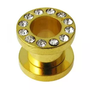 Gold Anodized Screw Fit Jeweled Flesh Tunnel