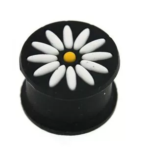 Embossed White Flower Black Silicone Ear Plug