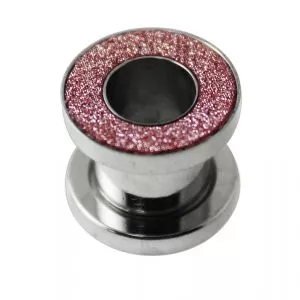 Pink Glitter External Thread Flesh Tunnel