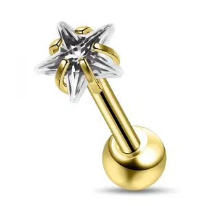 316L Surgical steel Tragus Bar with Clear Star Gem Top