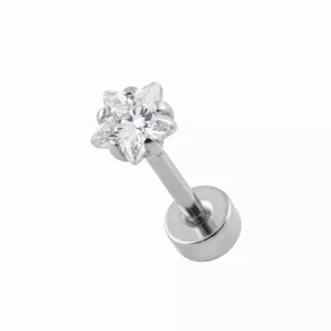 Surgical Steel Tragus Bar with Clear Star Gem Top and Disc Base