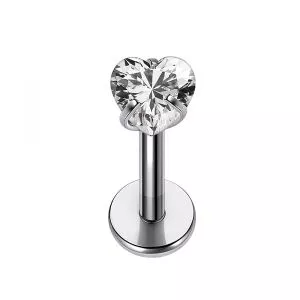 Surgical Steel Internal Threaded Labret with Heart Jeweled Top