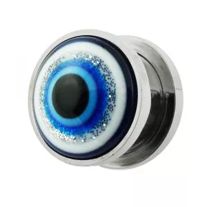 Glittering Blue Evil Eye Flesh Tunnel Body Jewelry