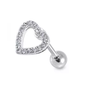 Heart Clear Gem Top Cartilage Helix Tragus Piercing Surgical Steel Ear Stud