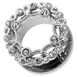Floral Design with Micro Jeweled CZ Stone Ear Flesh Tunnel