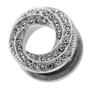 Floral Swirl with Micro Jeweled CZ Stone Ear Flesh Tunnel