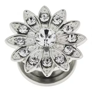Flower with Micro Jeweled CZ Stone Ear Flesh Tunnel