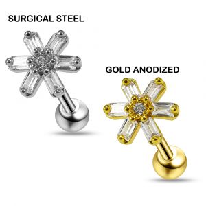 Square Crystal Flower Cartilage Helix Tragus Piercing Ear Stud