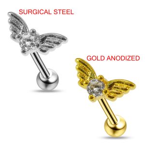 Jeweled Wings Heart Cartilage Helix Tragus Piercing Ear Stud