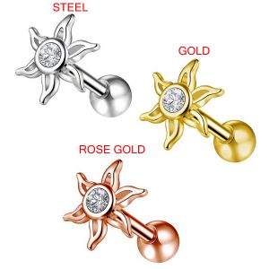 Jeweled Sun Cartilage Helix Tragus Piercing Ear Stud