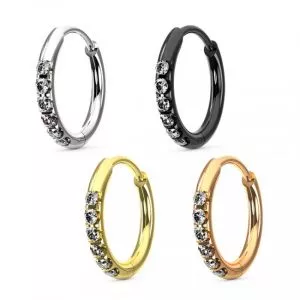 Micro Jeweled Surgical Steel Hinged Huggie Earring Rose Gold