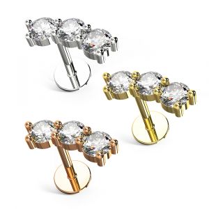 Triple CZ Stone Surgical Steel Helix Tragus Piercing Ear Stud