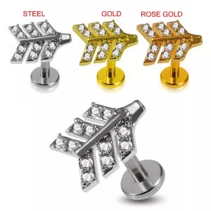 Cartilage Helix Arrow nock feather Prong set CZ Stone Tragus