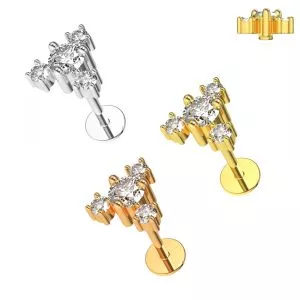 Jeweled Trinity Surgical Steel Helix Tragus Piercing Ear Stud