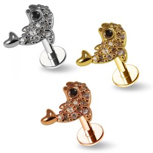 CZ Jeweled Dolphin Internally Threaded Surgical Steel Labret Piercing