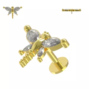 CZ Jeweled Dragonfly Internally Threaded Surgical Steel Labret Piercing